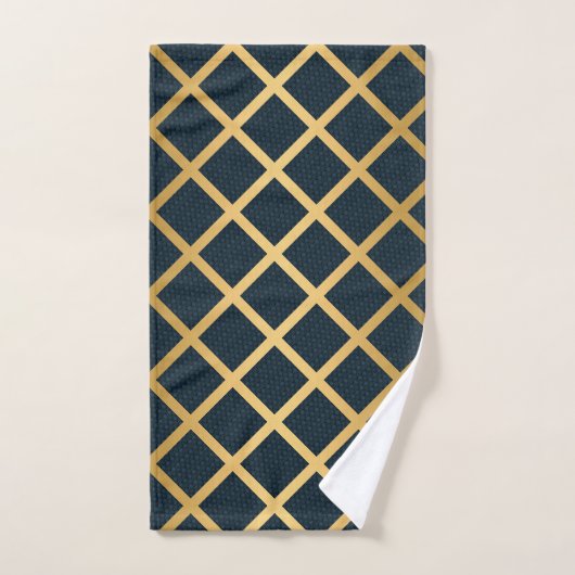 LUXE NAVY ABSTRACT GOLD GRID BATH TOWEL SET BAD HANDDOEK (Handdoek)