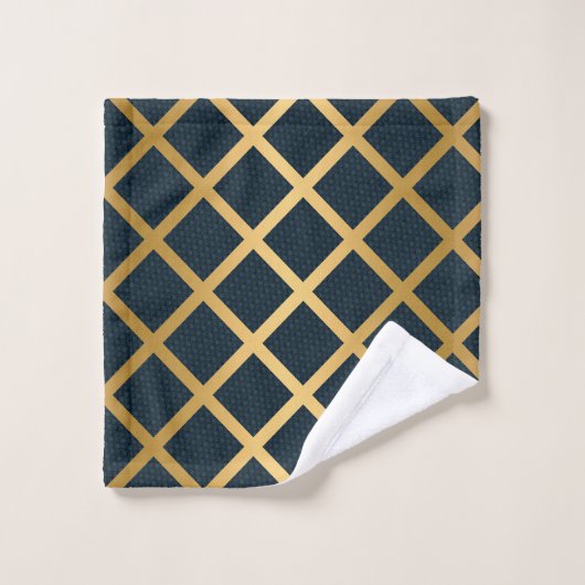 LUXE NAVY ABSTRACT GOLD GRID BATH TOWEL SET BAD HANDDOEK (Wasdoekje)