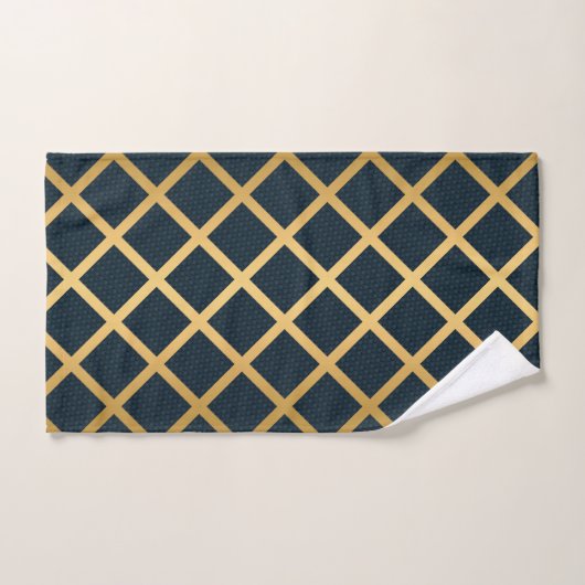 LUXE NAVY ABSTRACT GOLD GRID BATH TOWEL SET BAD HANDDOEK (Handdoek)