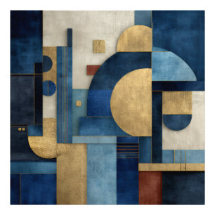 Luxe Navy Beige Goud Geometrische Compositie Foto Afdruk