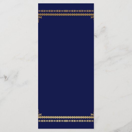 Luxe Navy Blauw en Goud bruiloft Menu (Achterkant)