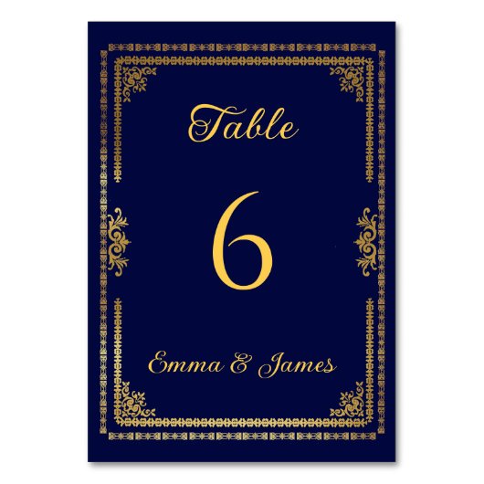 Luxe Navy Blauw en Goud Lijst bruiloft Kaart (Voorkant)