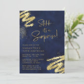 Luxe Navy Blauw en Goud Verrassingsfeestje Kaart (Staand voorkant)