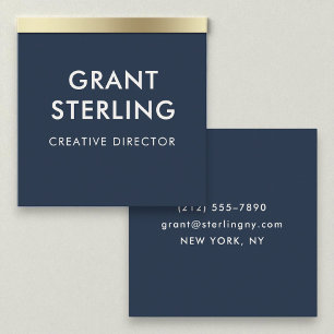 Luxe Navy Blauw Goud Elegante Minimale Typografie Vierkante Visitekaartje