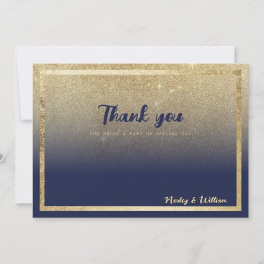 Luxe navy blauw goud ombre glitter Dank u Kaart (Voorkant)