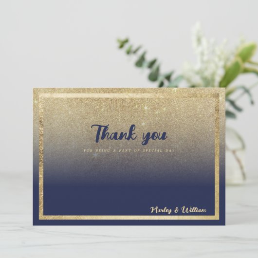 Luxe navy blauw goud ombre glitter Dank u Kaart (Staand voorkant)