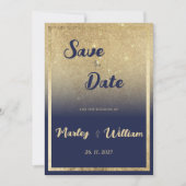 Luxe navy blauw goud ombre glitter Save the Date Kaart (Voorkant)