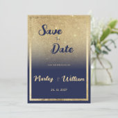Luxe navy blauw goud ombre glitter Save the Date Kaart (Staand voorkant)