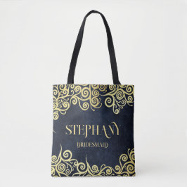 Luxe Navy Blauwe En Gouden Bloei Winterhuwelijk Tote Bag