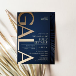 Luxe Navy Blauwe en Gouden Galajubileum Uitnodigin Kaart