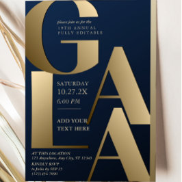 Luxe Navy Blauwe en Gouden Galajubileum Uitnodigin Kaart