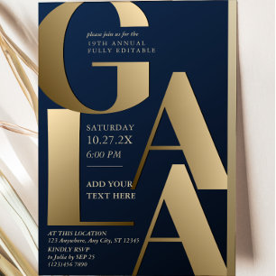 Luxe Navy Blauwe en Gouden Galajubileum Uitnodigin Kaart