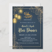 Luxe Navy Blauwe en Gouden Glitter Frame Iftar Kaart (Voorkant)