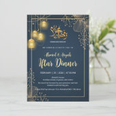 Luxe Navy Blauwe en Gouden Glitter Frame Iftar Kaart (Staand voorkant)