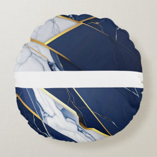 Luxe Navy Blauwe en Gouden Marmeren Geometrische P Rond Kussen