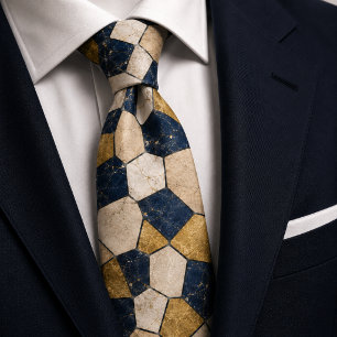 Luxe Navy Blauwe en Gouden Marmeren Stenen Mozaïek Stropdas