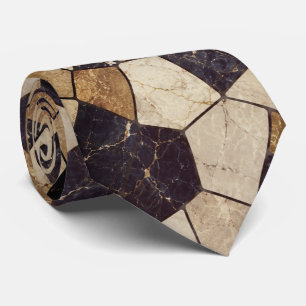Luxe Navy Blauwe en Gouden Marmeren Stenen Mozaïek Stropdas