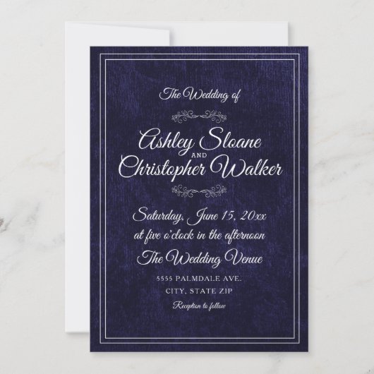 Luxe Navy Blauwe Fluwelen Witte Monogram QR-code Kaart (Voorkant)