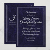Luxe Navy Blauwe Fluwelen Witte Monogram QR-code Kaart (Voorkant / Achterkant)