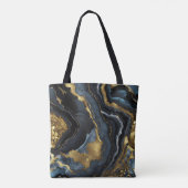 Luxe Navy Blauwe & Gouden Agaat Marmeren Monogram Tote Bag (Achterkant)