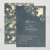 Luxe Navy Blauwe Gouden Bloem Bruiloft Kaart (Voorkant / Achterkant)