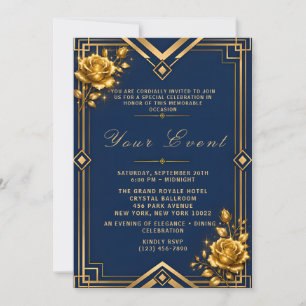 Luxe Navy Blauwe Gouden Gala Viering Uitnodiging