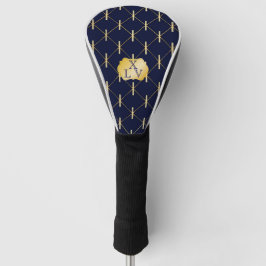 Luxe Navy Blauwe & Gouden Lattice Monogram Golfheadcover