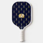 Luxe Navy Blauwe & Gouden Lattice Monogram Pickleball Paddle (Voorkant)