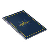 Luxe Navy Blauwe Gouden Monogram Script Naam Notitieboek (Rechterzijde)
