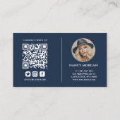 Luxe Navy Blauwe Gouden Nagel Tech Foto QR Code Visitekaartje (Achterkant)