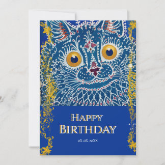 Luxe Navy Blauwe Kat Verjaardagskaart met persoonl