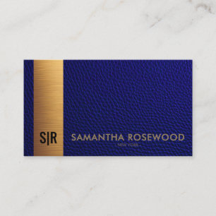 Luxe Navy Blauwe Leren & Gouden Paneel Monogram  Visitekaartje