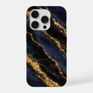 Luxe Navy Blauwe Marmeren Goud/Zwarte Ader Telefoo iPhone 15 Pro Case
