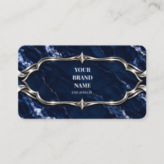 Luxe Navy Blauwe Marmeren Zilveren Armbandkaart Visitekaartje