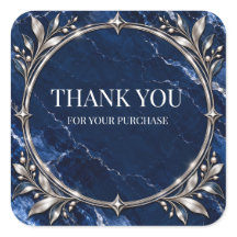 Luxe Navy Blauwe Marmeren Zilveren Bedankt Sticker