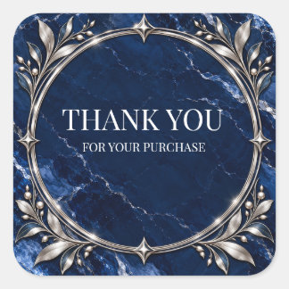 Luxe Navy Blauwe Marmeren Zilveren Bedankt Sticker