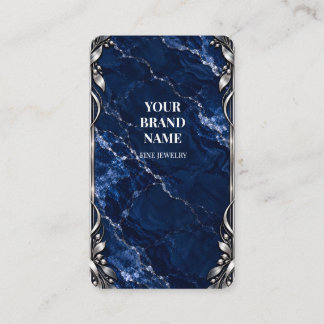 Luxe Navy Blauwe Marmeren Zilveren Cadeaubadge Visitekaartje