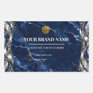 Luxe Navy Blauwe Marmeren Zilveren Rechthoekige Do Sticker