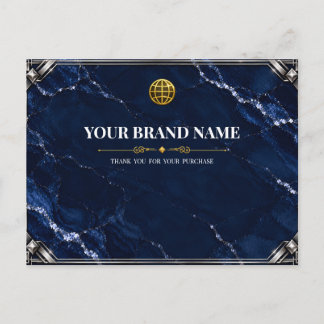 Luxe Navy Blauwe Marmeren Zilveren Verpakkingsbon Briefkaart