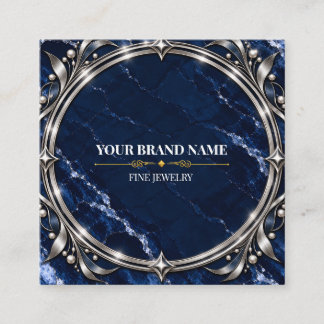 Luxe Navy Blauwe Marmeren Zilveren Vierkante Doos Visitekaartje