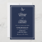 Luxe Navy Blauwe Monogram Bruiloft Kaart (Voorkant)