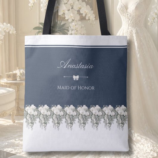 Luxe Navy Blauwe Orchidee Getuige Tote Tas