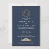 Luxe Navy Blauwe Oude Geld Huwelijksmonogram Kaart (Voorkant)