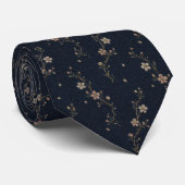 Luxe Navy Blauwe Sakura Bloesem Japanse Bloem Stropdas (Opgerold)