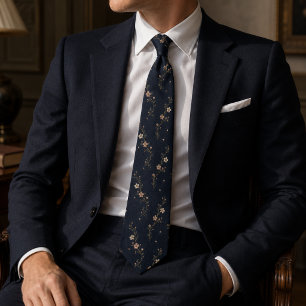 Luxe Navy Blauwe Sakura Bloesem Japanse Bloem Stropdas
