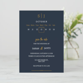 Luxe Navy Blauwe Save the Date Uitnodiging