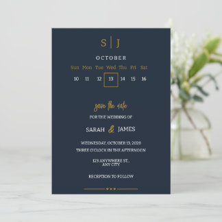 Luxe Navy Blauwe Save the Date Uitnodiging