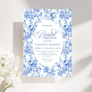 Luxe Navy Blauwe Toile Rozen Bruiloft Feest Uitnod Kaart