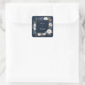 Luxe Navy Blauwe Witte Pioen Bloem Gouden Lijst Vierkante Sticker (Tas)