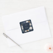 Luxe Navy Blauwe Witte Pioen Bloem Gouden Lijst Vierkante Sticker (Envelop)